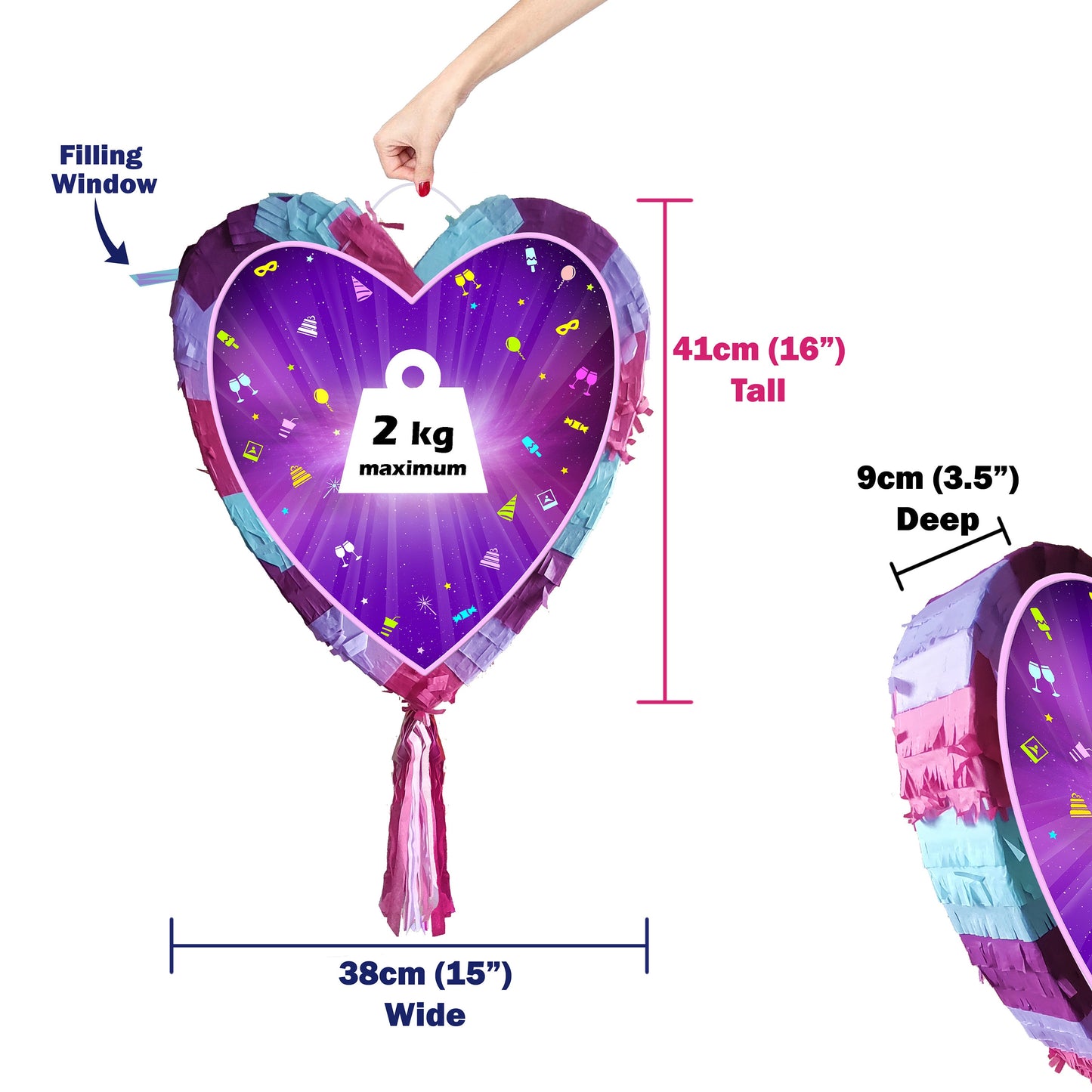 21st Birthday heart pinata with stick twenty-first Piñata girls Party love theme supplies happy Game twenty one year pink purple fun 21