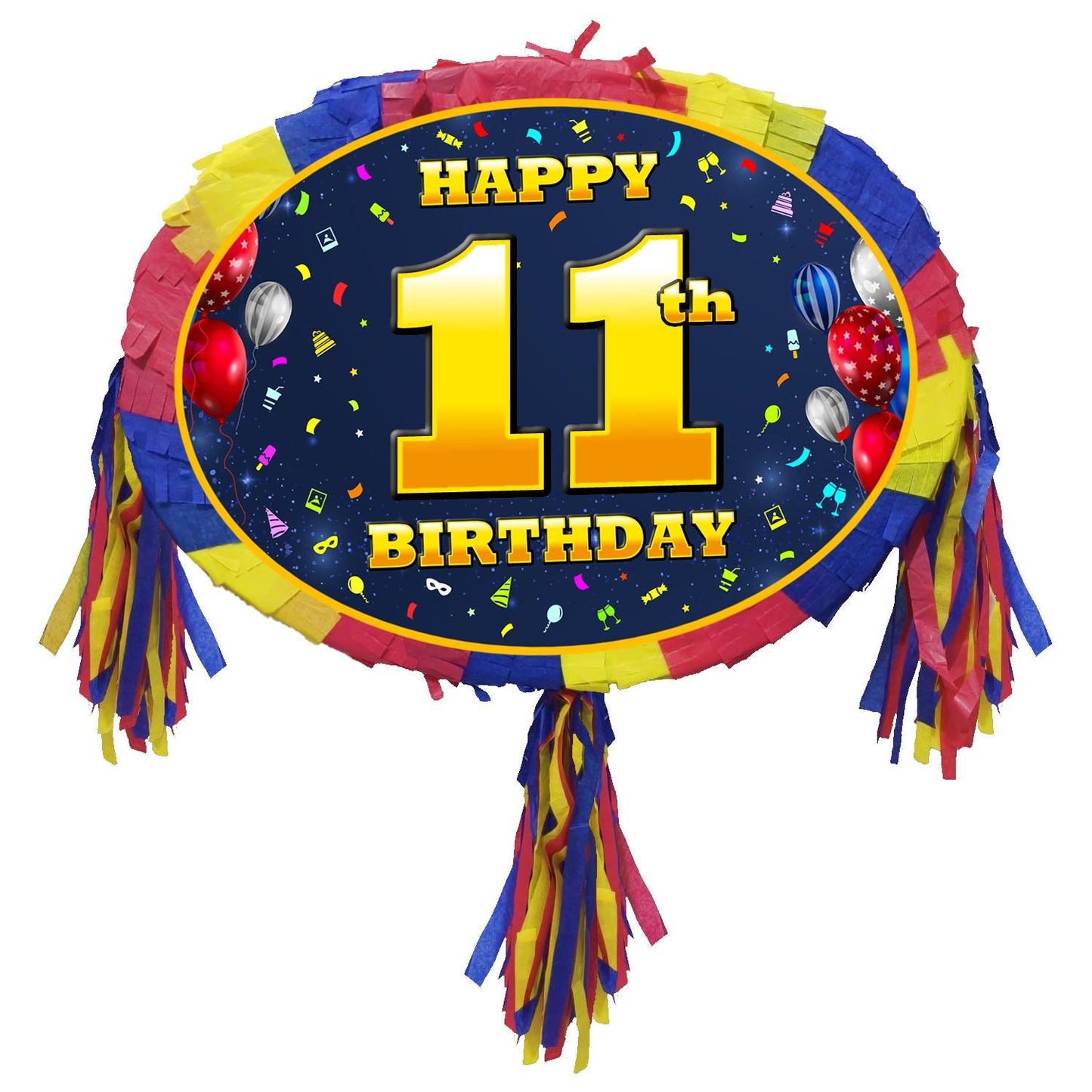 11th Birthday Number oval Pinata happy universal theme Party piñata supplies decorations stick Smash Game unisex eleven eleventh 11 years UK