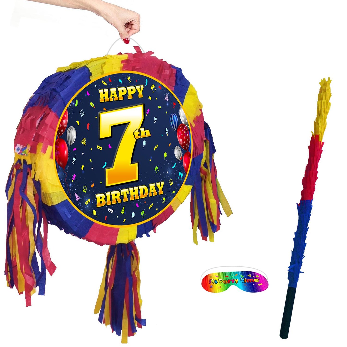 7th Birthday Pinata number oval happy universal theme Party piñata event supplies decorations stick Smash Game unisex seven seventh 7 years