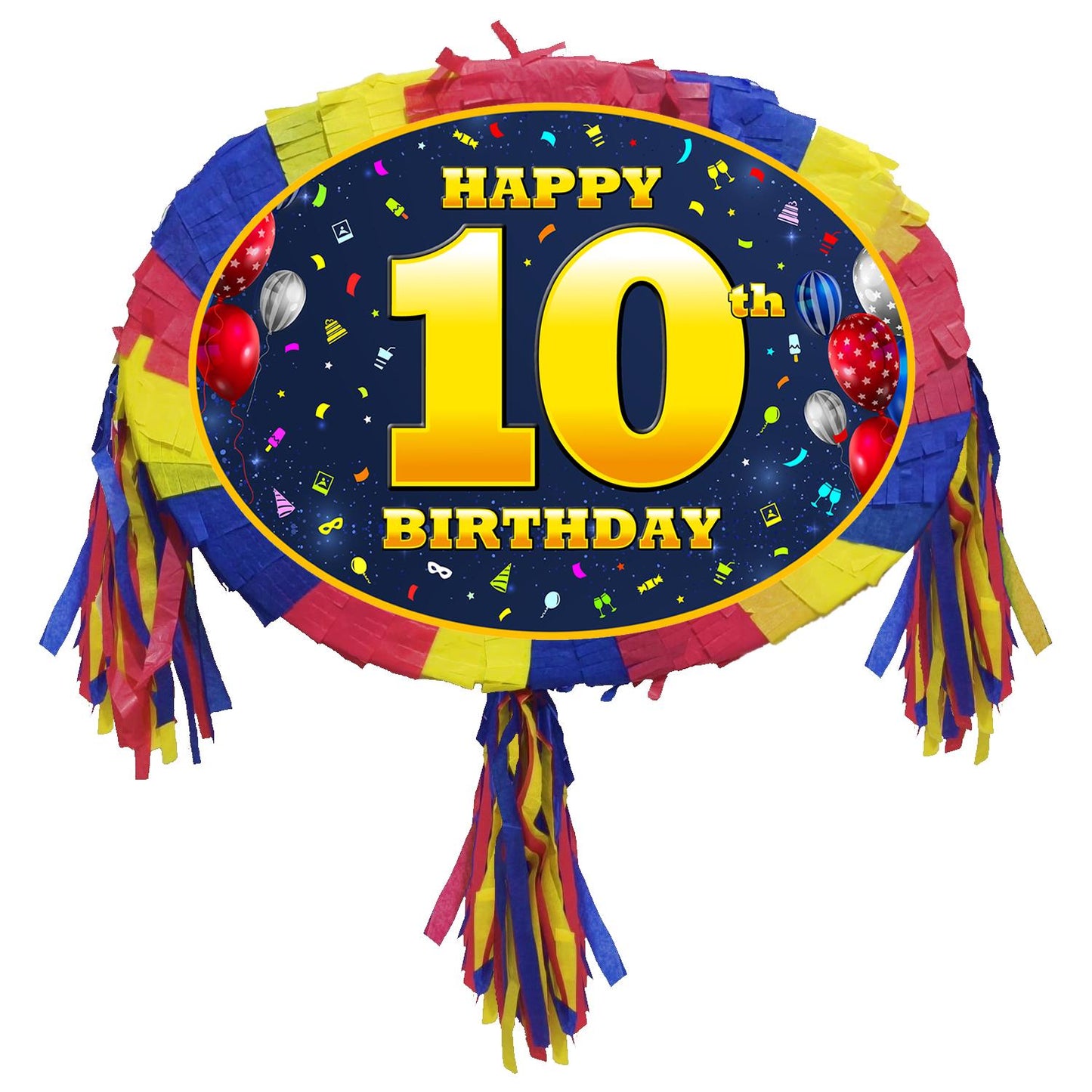 10th Birthday Number oval Pinata happy universal theme Party piñata event supplies decorations stick Smash Game unisex ten tenth 10 years UK
