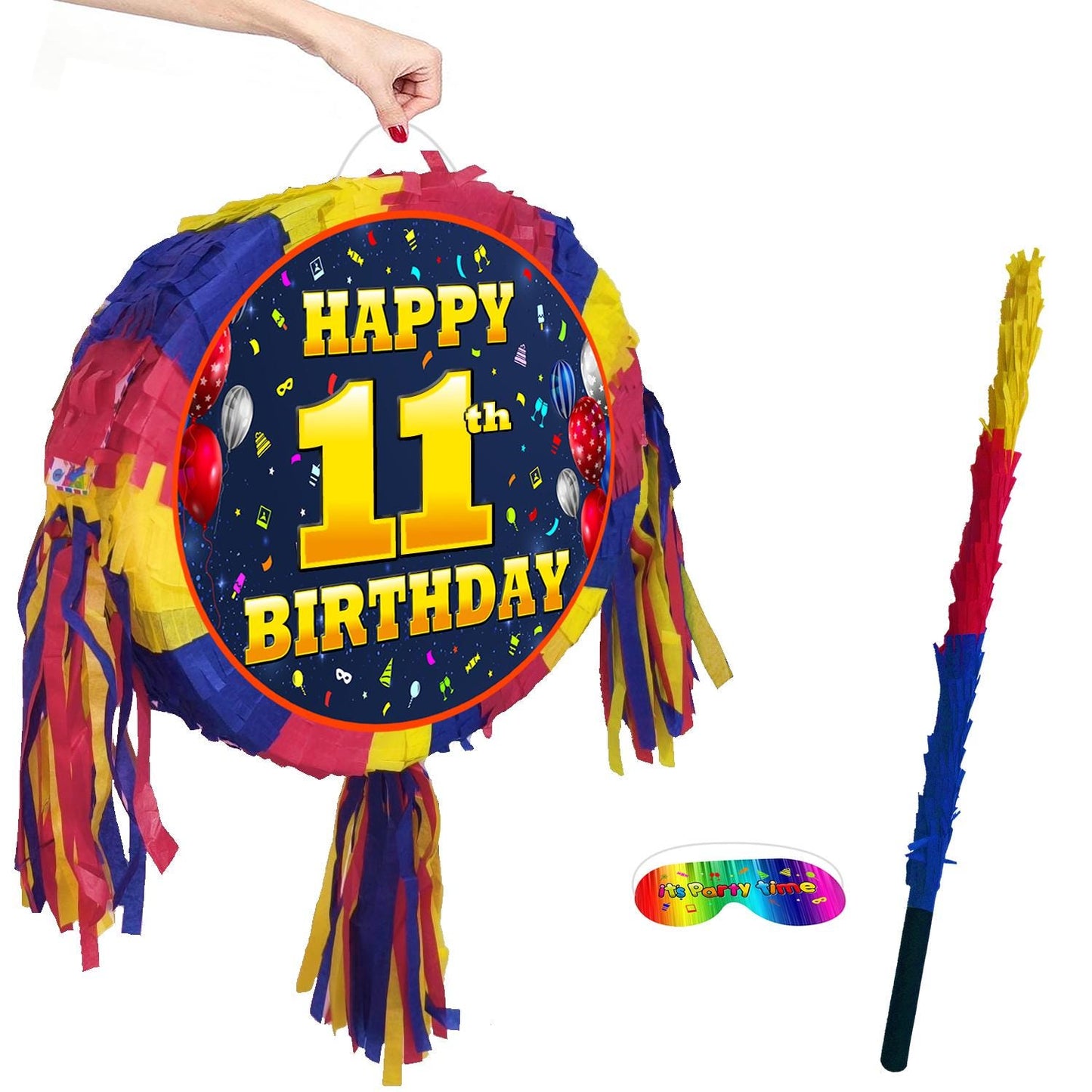 11th Birthday Number oval Pinata happy universal theme Party piñata supplies decorations stick Smash Game unisex eleven eleventh 11 years UK