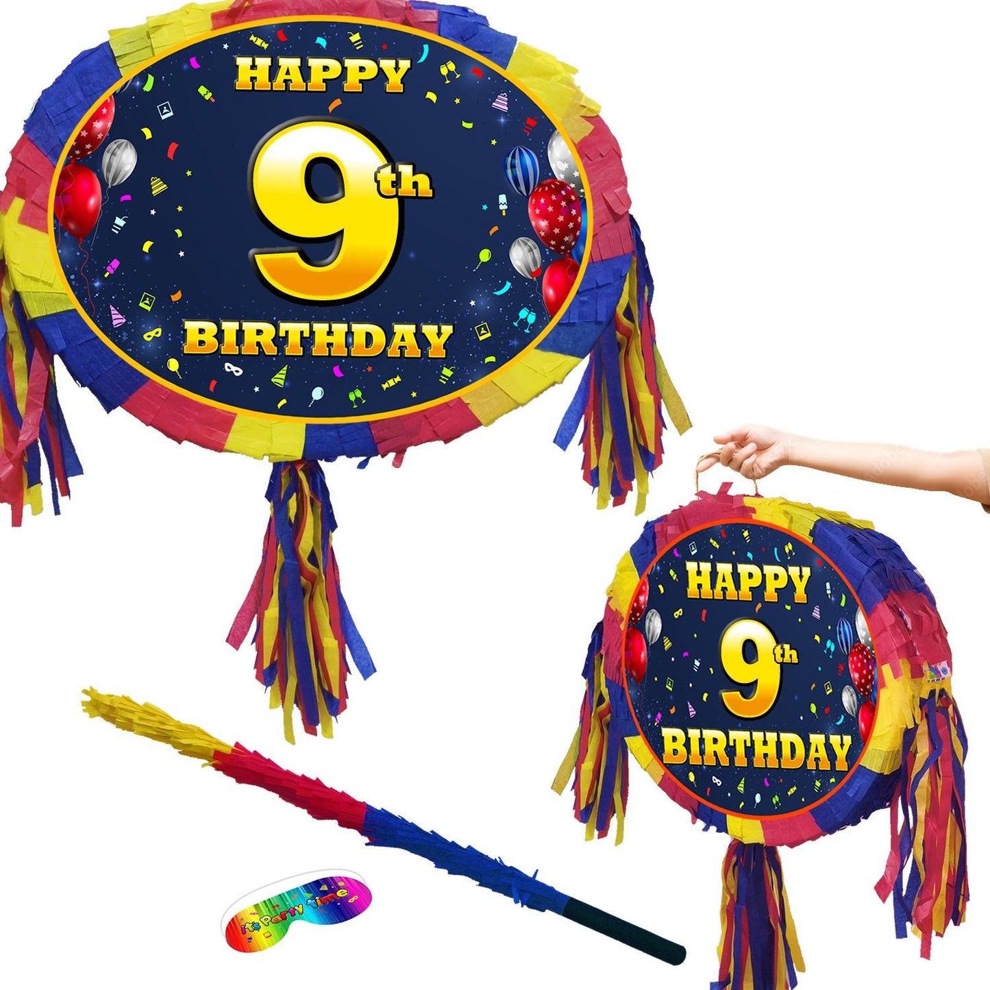 9th Birthday Pinata number oval happy universal theme Party piñata event supplies decorations stick Smash Game unisex nine ninth 9 years UK