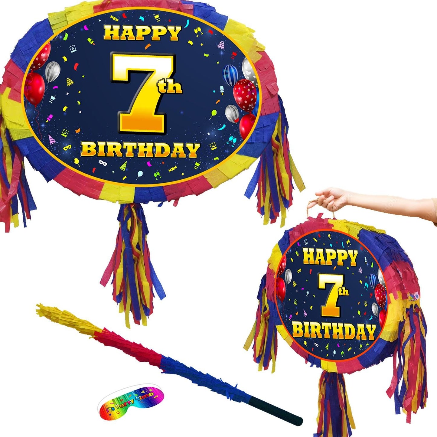 7th Birthday Pinata number oval happy universal theme Party piñata event supplies decorations stick Smash Game unisex seven seventh 7 years