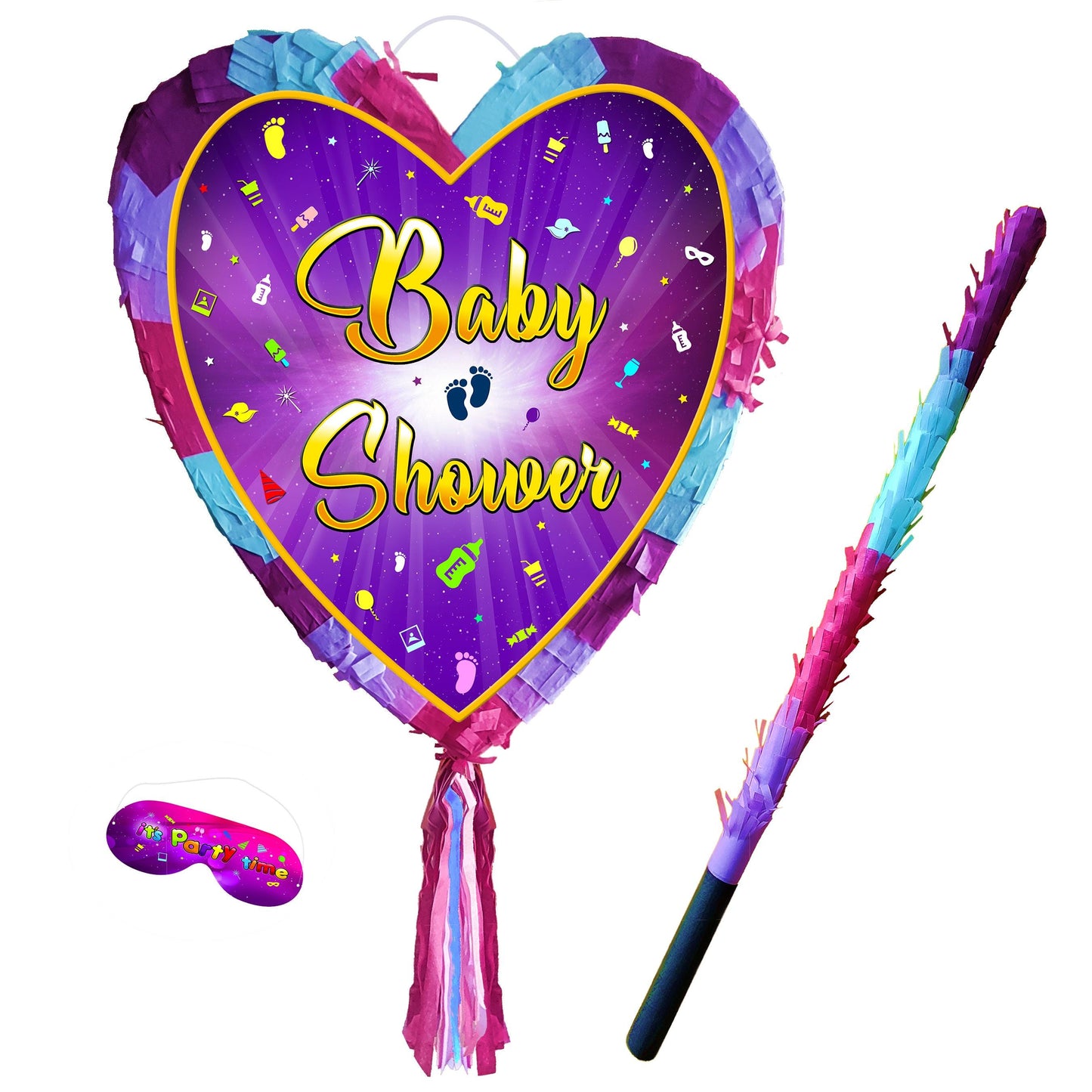 Baby Shower Pinata with stick heart theme supplies Smash Game oh baby celebrate fun enjoy guess the gender boy girl mother to be kid girl UK