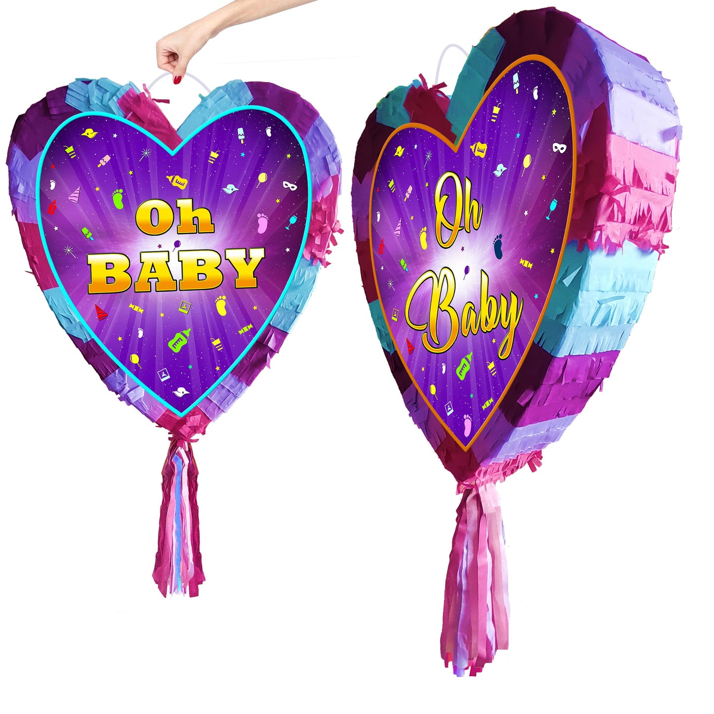 oh baby Pinata with stick heart theme Smash Game Baby Shower celebrate fun enjoy guess the gender boy girl supplies mother to be kid girl UK