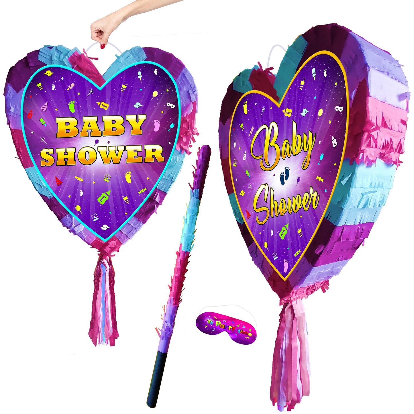 Baby Shower Pinata with stick heart theme supplies Smash Game oh baby celebrate fun enjoy guess the gender boy girl mother to be kid girl UK