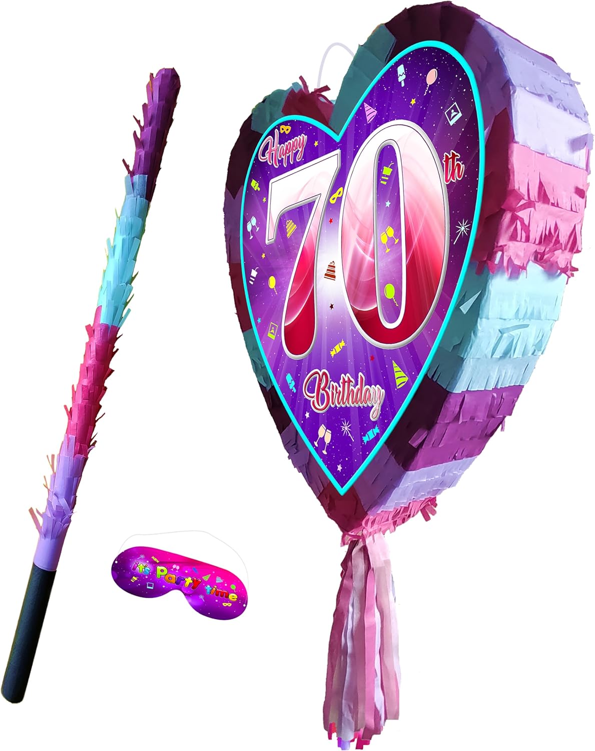 70th birthday pinata with stick - Seventy smashing game - Big 41cm x 38cm