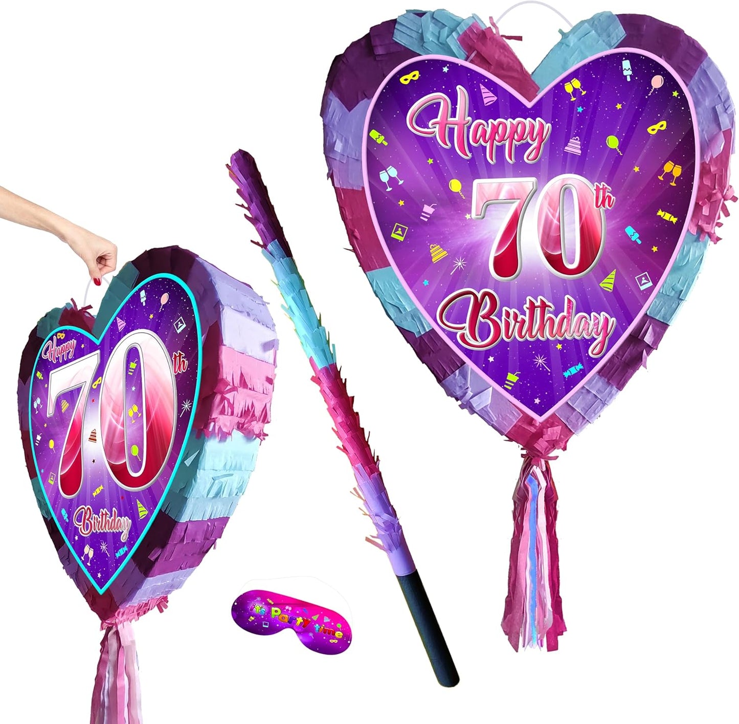 70th birthday pinata with stick - Seventy smashing game - Big 41cm x 38cm