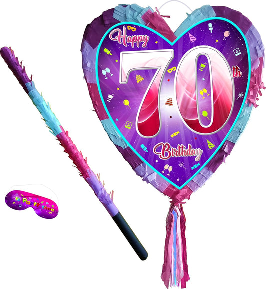 70th birthday pinata with stick - Seventy smashing game - Big 41cm x 38cm