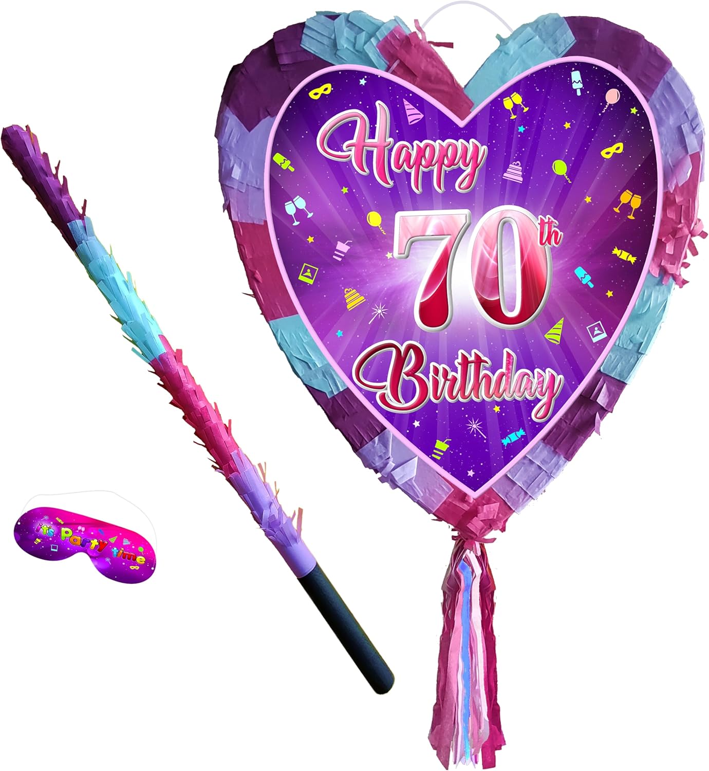 70th birthday pinata with stick - Seventy smashing game - Big 41cm x 38cm