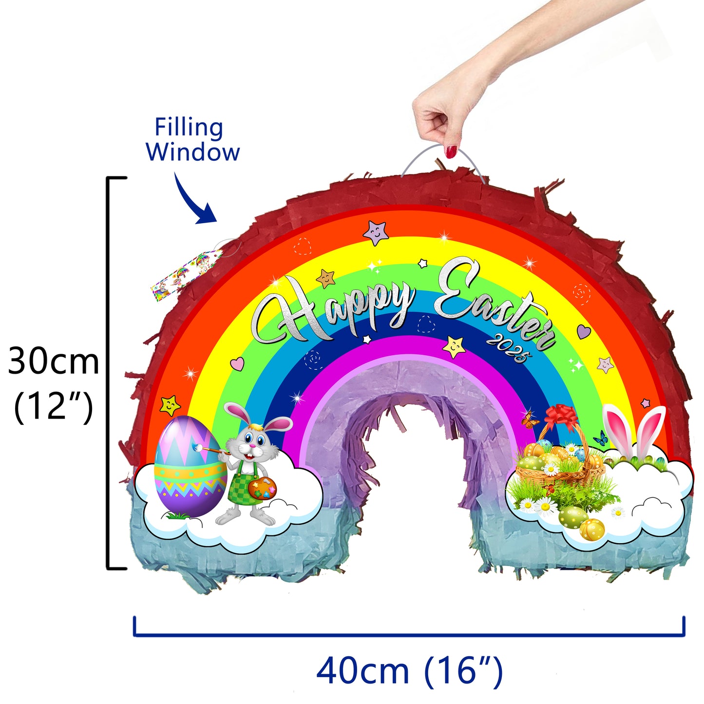 Easter Rainbow Pinata with Stick and paper eye cover Piñata set Party theme supplies pride blindfold girls bunny egg bonnet good Friday game