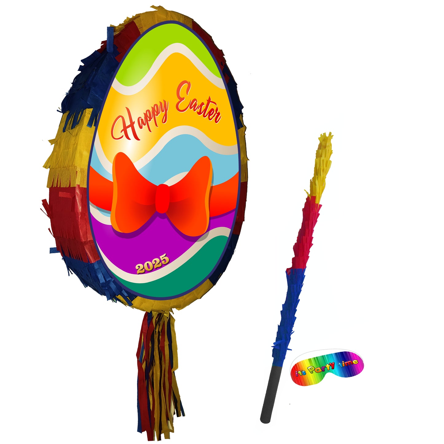 Egg Pinata with stick and blindfold surprise hunt good Friday happy bunny party bonnet basket Pascha Resurrection Sunday UK Birthday Easter