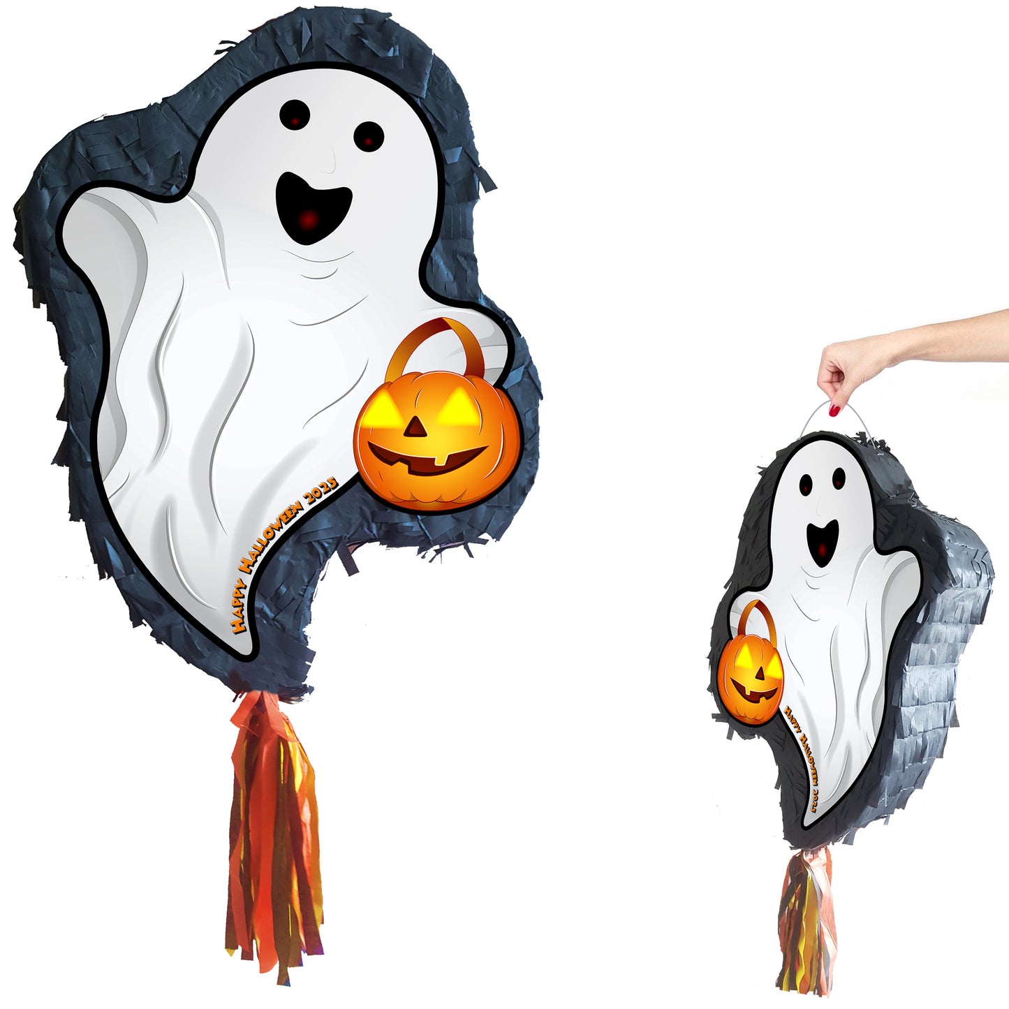 Ghost Pinata with stick Party pinata supplies birthday blindfold Scary Creepy happy game trick or treat spirit soul genie UK Halloween theme