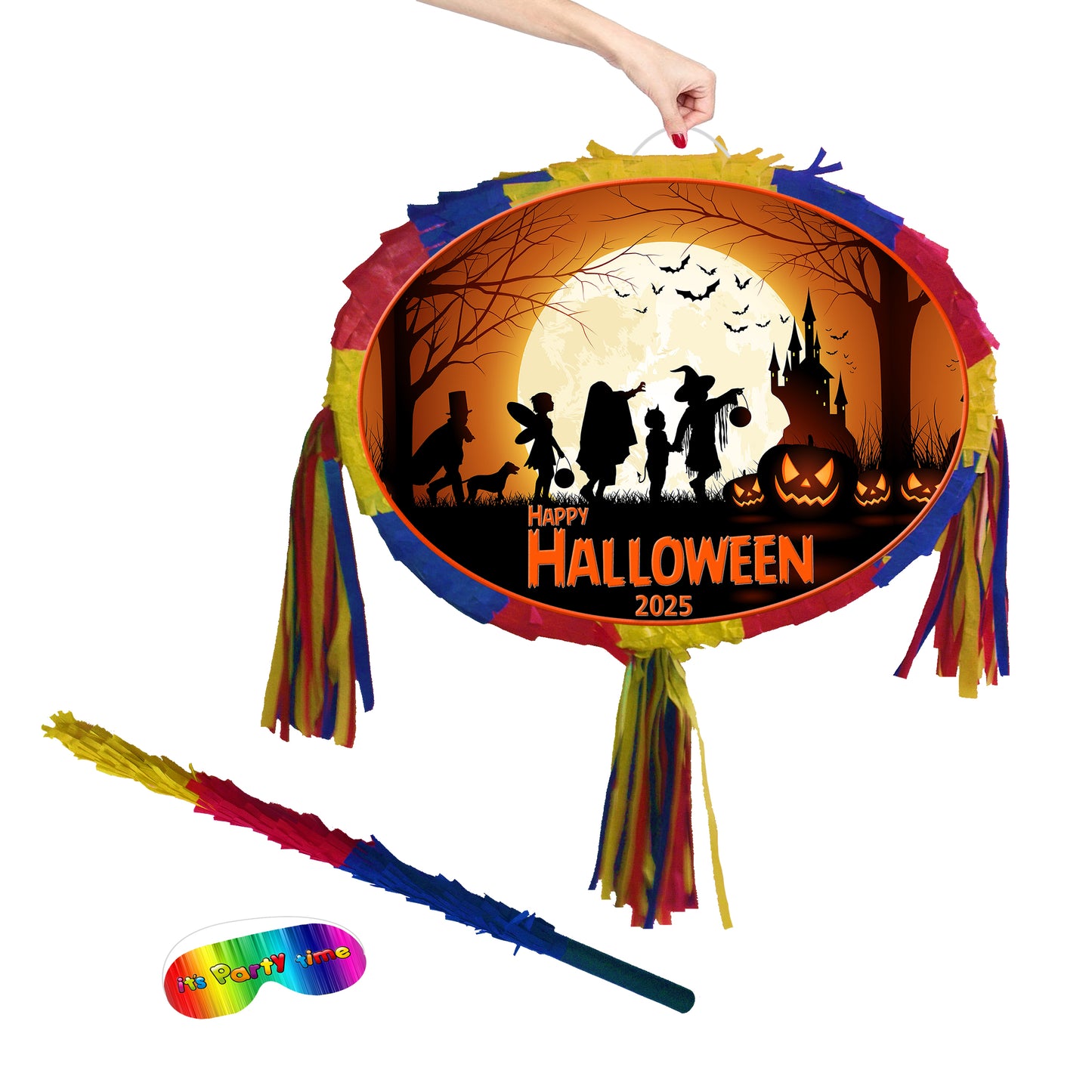 Halloween Oval Piñata with stick theme Party large pinata supplies birthday blindfold Scary Creepy happy game trick or treat UK 2025 fun