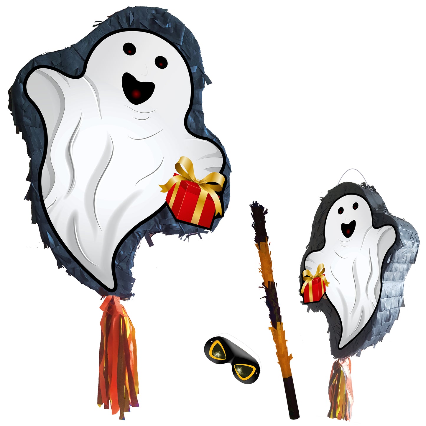 Ghost Pinata with stick Party pinata supplies birthday blindfold Scary Creepy happy game trick or treat spirit soul genie UK Halloween theme