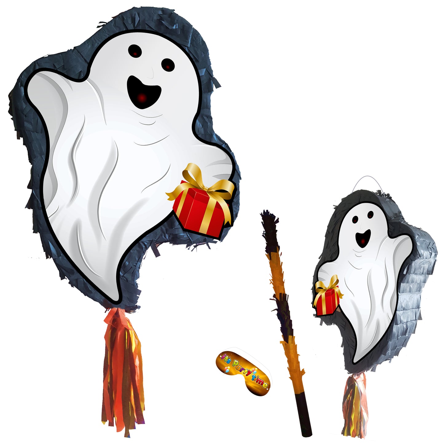 Ghost Pinata with stick Party pinata supplies birthday blindfold Scary Creepy happy game trick or treat spirit soul genie UK Halloween theme