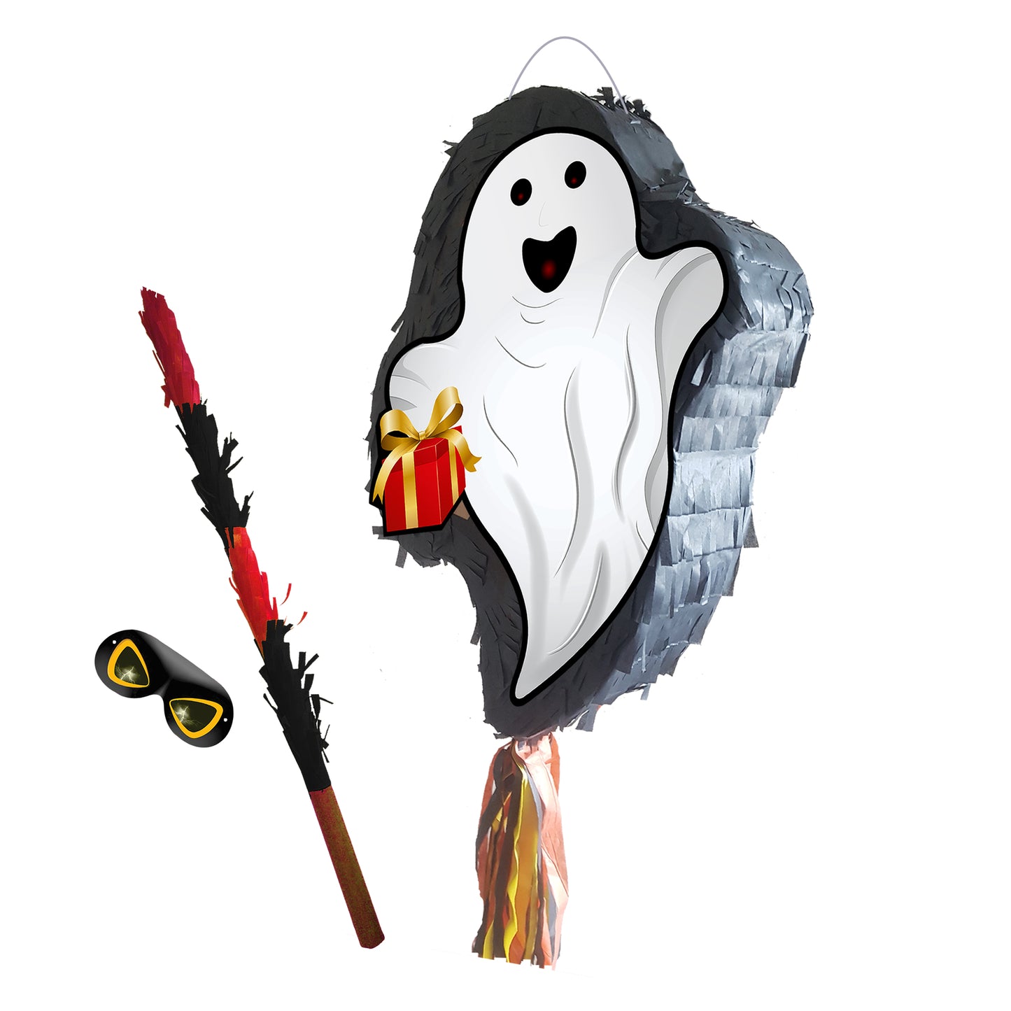 Ghost Pinata with stick Party pinata supplies birthday blindfold Scary Creepy happy game trick or treat spirit soul genie UK Halloween theme