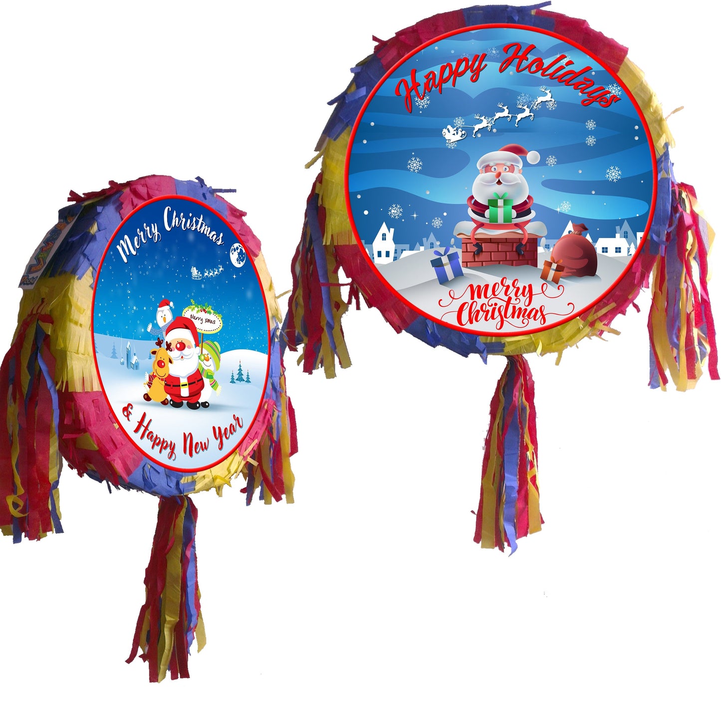 Christmas Piñata set Round Party theme pinata supplies happy birthday stick blindfold holidays Xmas Eve day Yuletide Yule Noel Game fun