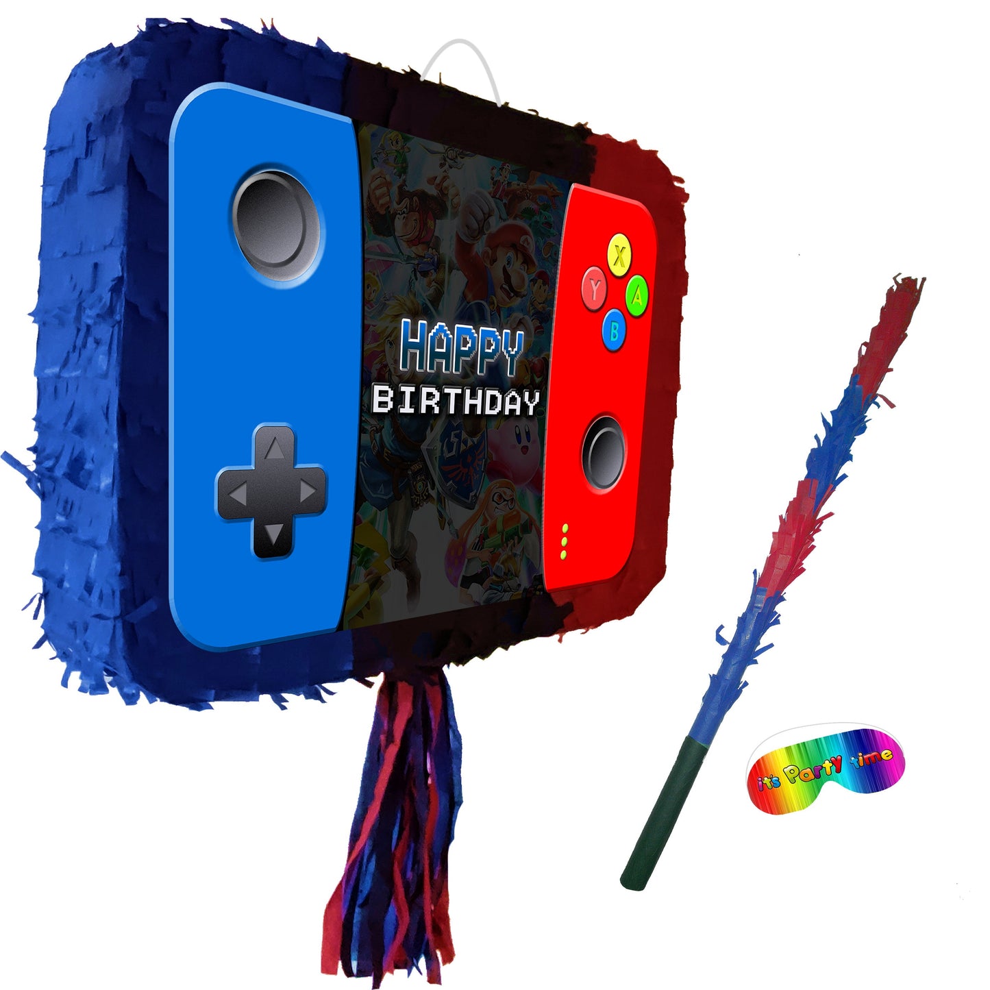 Switch Piñata Party Round theme pinata video game supplies happy birthday controller joystick remote control gamer gear stick blindfold UK