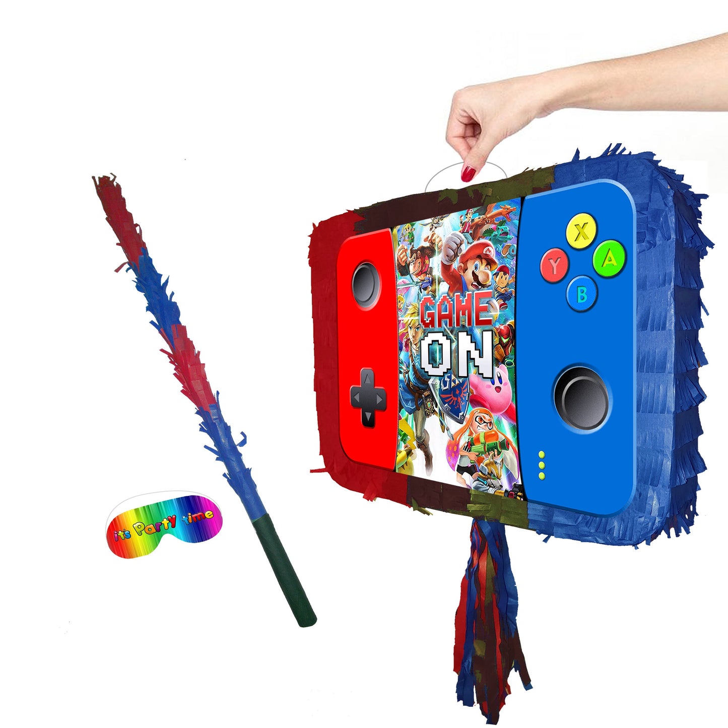 Switch Piñata Party Round theme pinata video game supplies happy birthday controller joystick remote control gamer gear stick blindfold UK