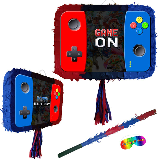 Switch Piñata Party Round theme pinata video game supplies happy birthday controller joystick remote control gamer gear stick blindfold UK