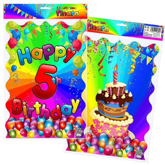 5th Birthday Pinata Pull String Paper Bag Party Piñata Game Children Kids Boys Girls Unisex Fun theme supplies Fifth Five surprise cinco 5 V