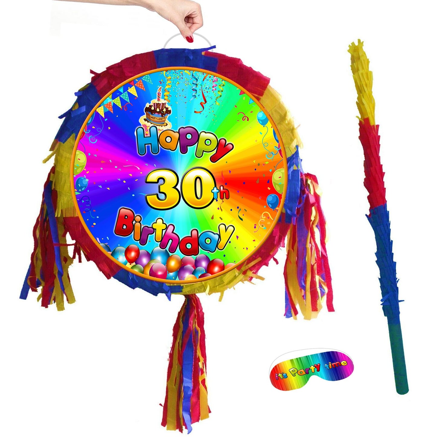 30th Birthday Pinata Piñata Party Round theme piñata supplies happy stick rainbow smash game BOY GIRL favours Tricennial thirty Tricenary