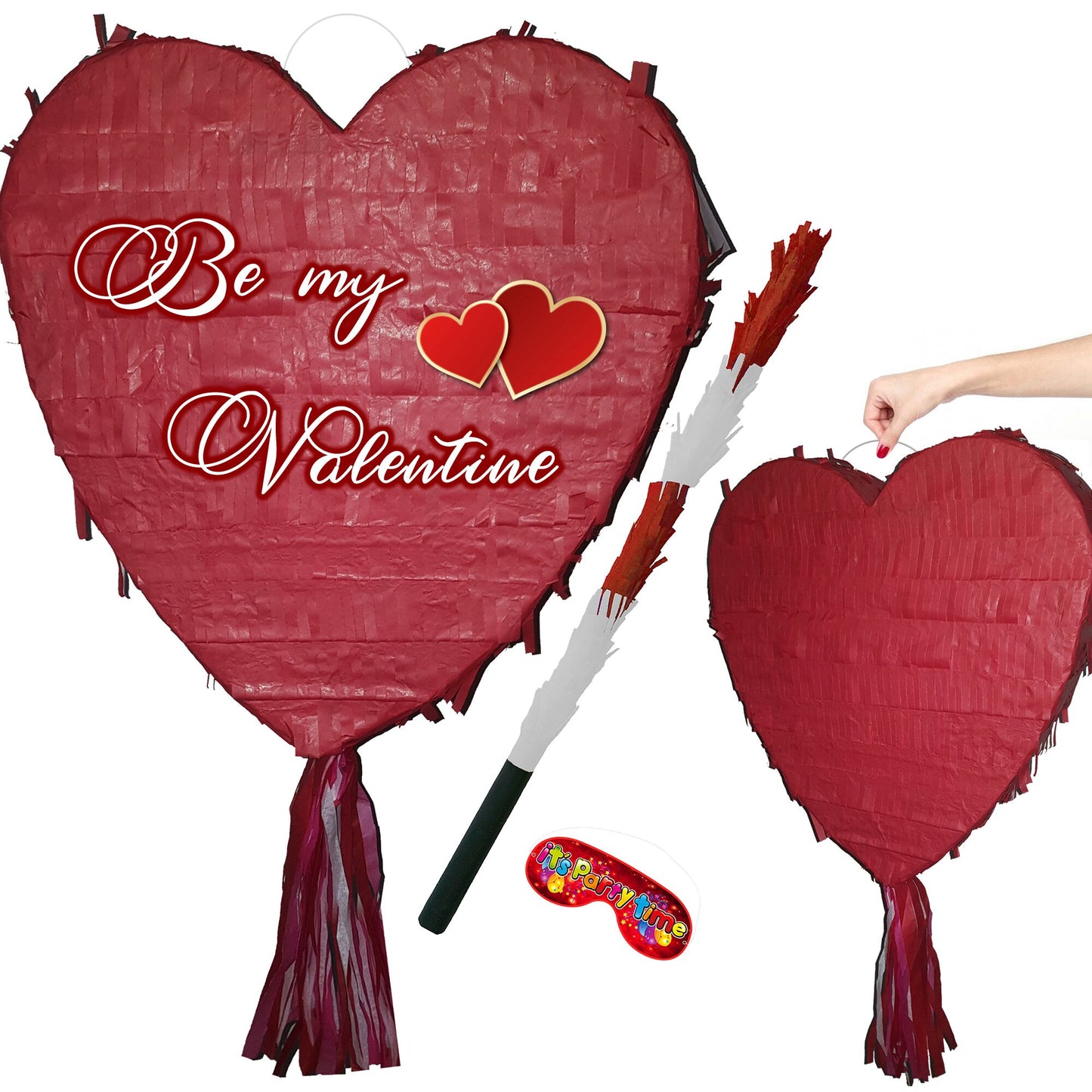 Large Red Heart Pinata with stick Valentines Day Birthday Hen Do Engagement Prom bride to be Anniversary Wedding girls night slumber party