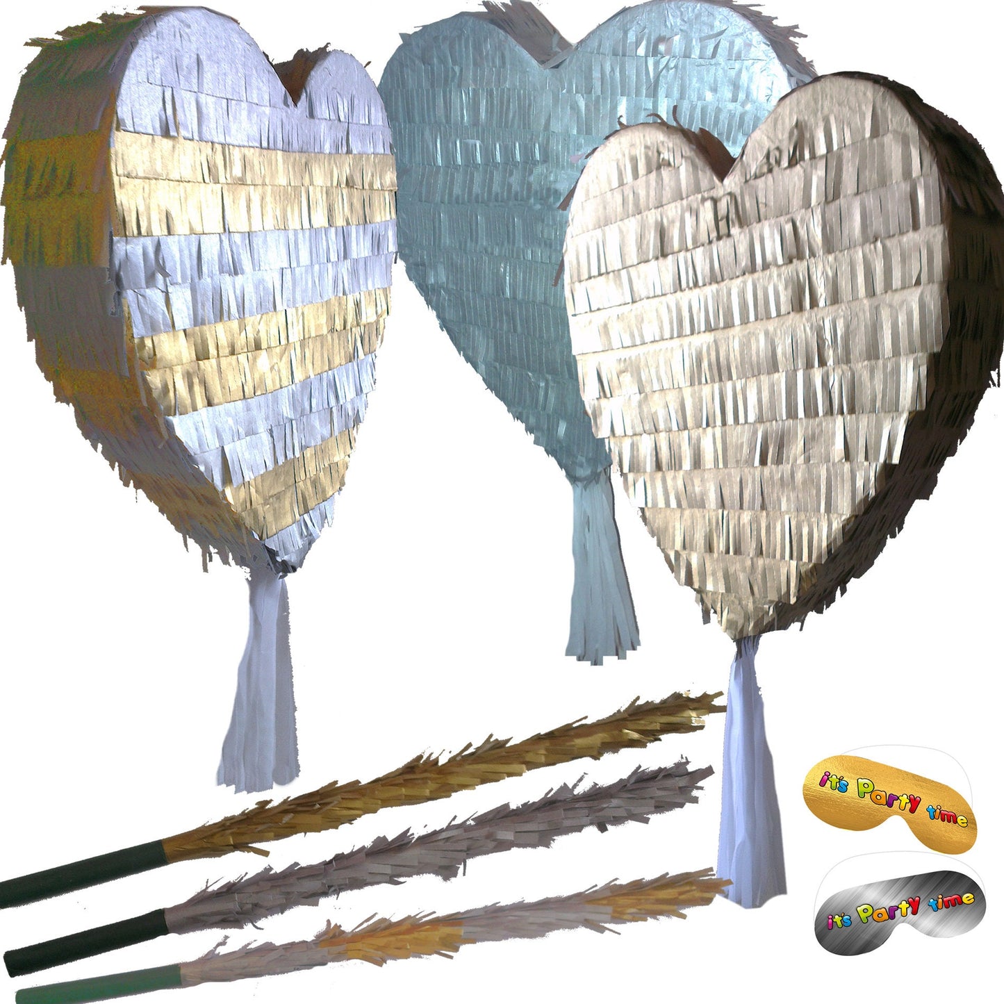 Big Gold Silver Heart Pinata and Stick Love Birthday Hen Engagement Prom bride be Anniversary Wedding girls night out slumber party stag