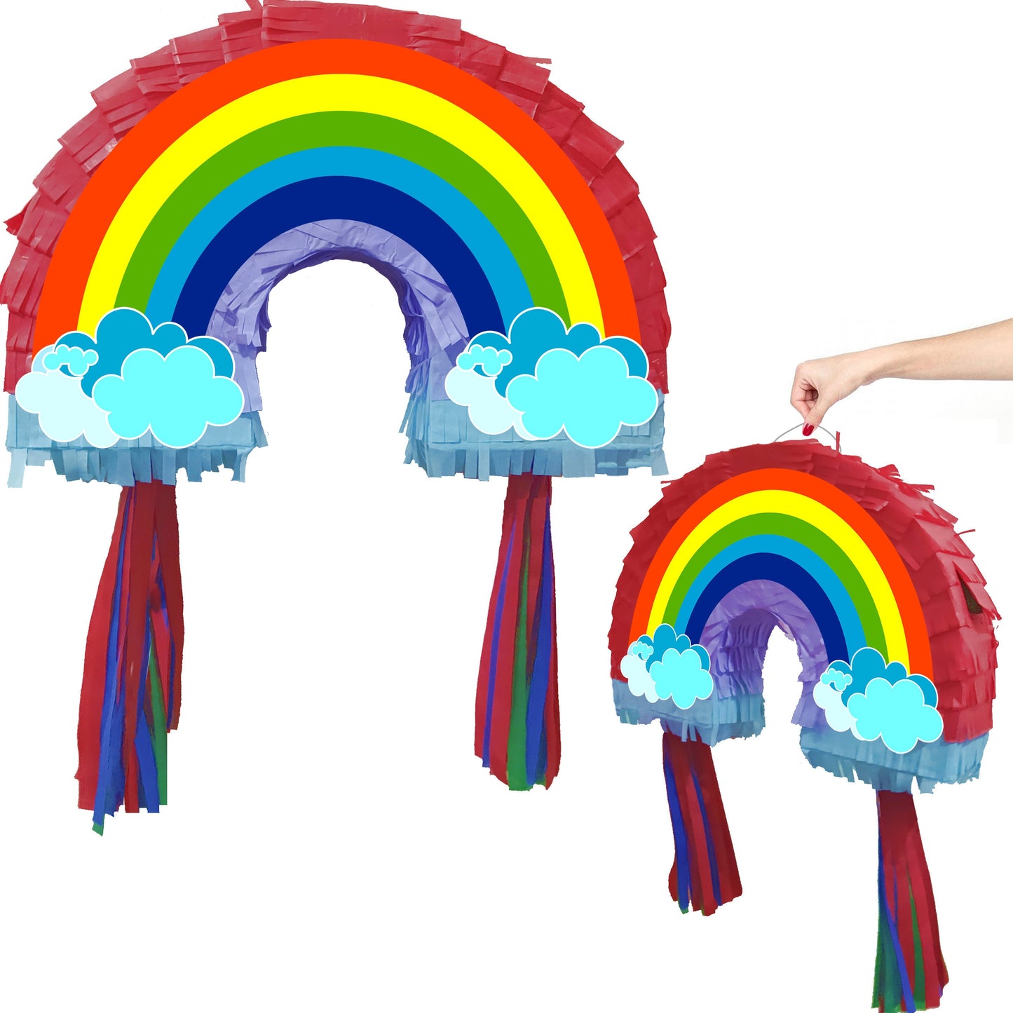 Big Rainbow Piñata with Stick and paper eye cover Piñata set Party theme supplies pride blindfold girls pink multicoloured clouds fun game