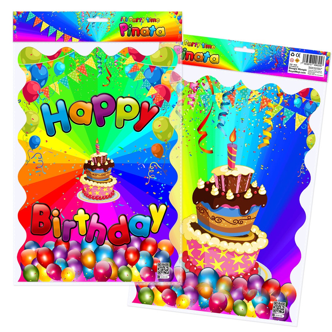 Pull String Pinata with bunting banner Happy Birthday Paper Bag Party Piñata Game Children Kids Boys Girls Unisex Fun universal theme flag