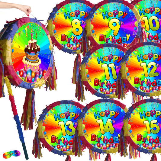 Number Pinata with stick Happy birthday 8th 9th 10 11 12 13 14 15 eight nine then eleven twelve thirteen fourteen Piñata Party Game Theme UK