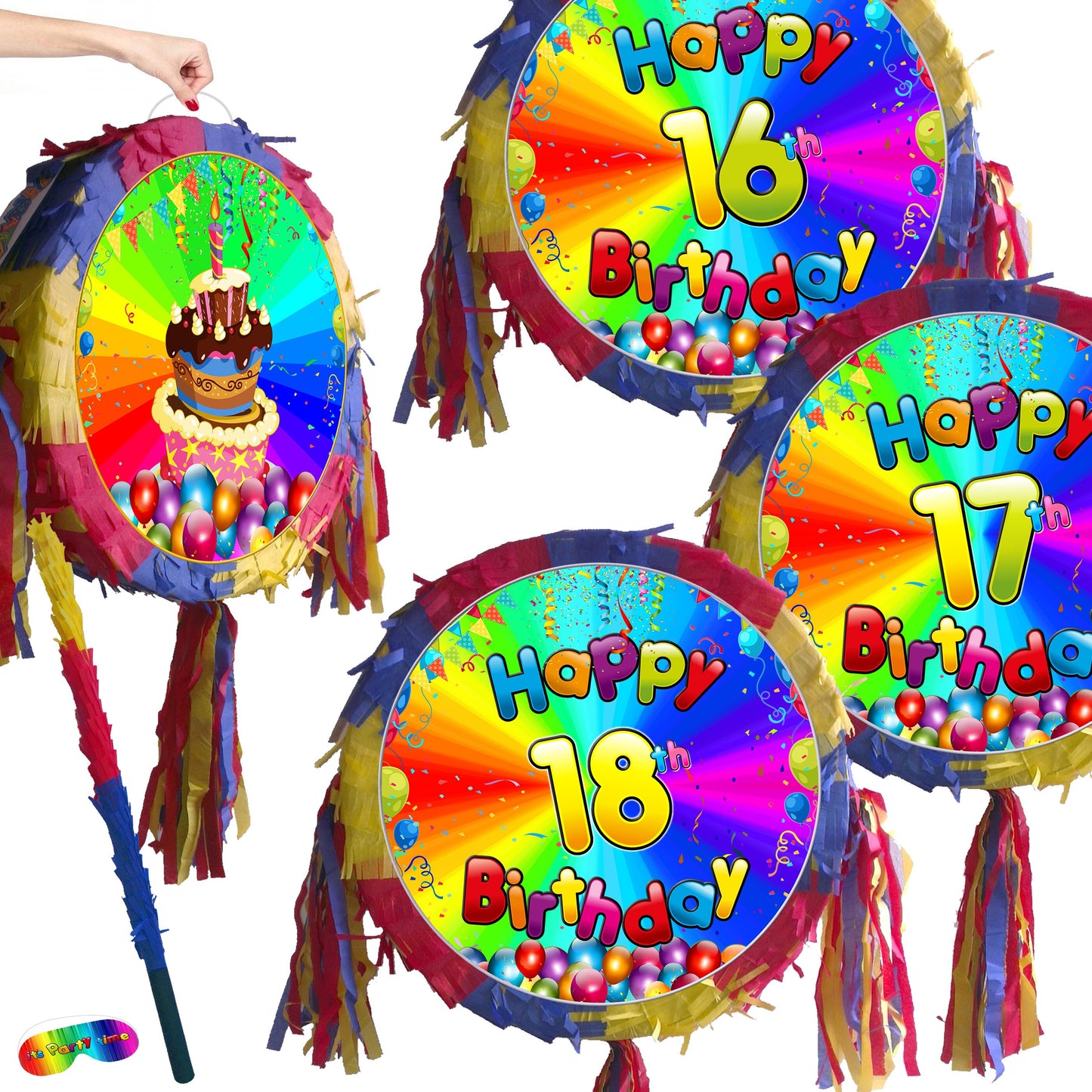 Number Pinata with stick Happy birthday 16th 17th 18th sixteen seventeen eighteen 16 17 18 Piñata Party Game Theme debut UK boy girl kids