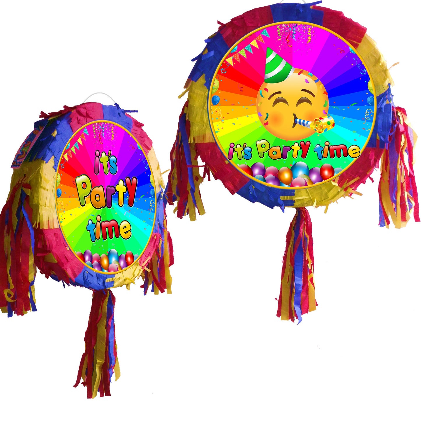 Its Party Time any event Pinata Round emoji theme piñata supplies happy Birthday stick Rainbow Smash Game man woman universal unisex uk