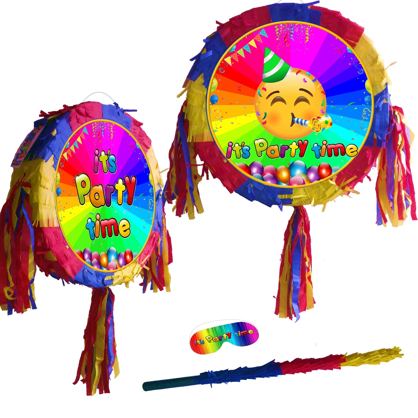 Its Party Time any event Pinata Round emoji theme piñata supplies happy Birthday stick Rainbow Smash Game man woman universal unisex uk