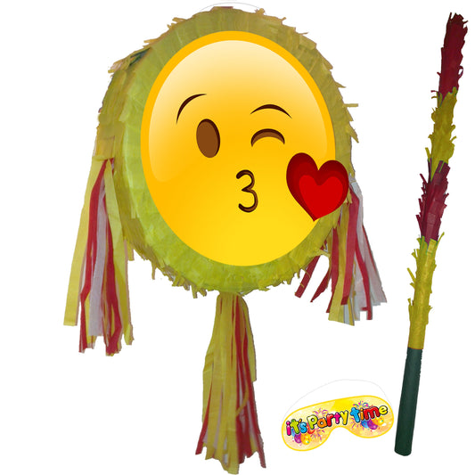 Kiss emoji Pinata party theme round piñata love happy Birthday Smash game emotion Face dude icon Smiley romantic charm heart sweet wink lips