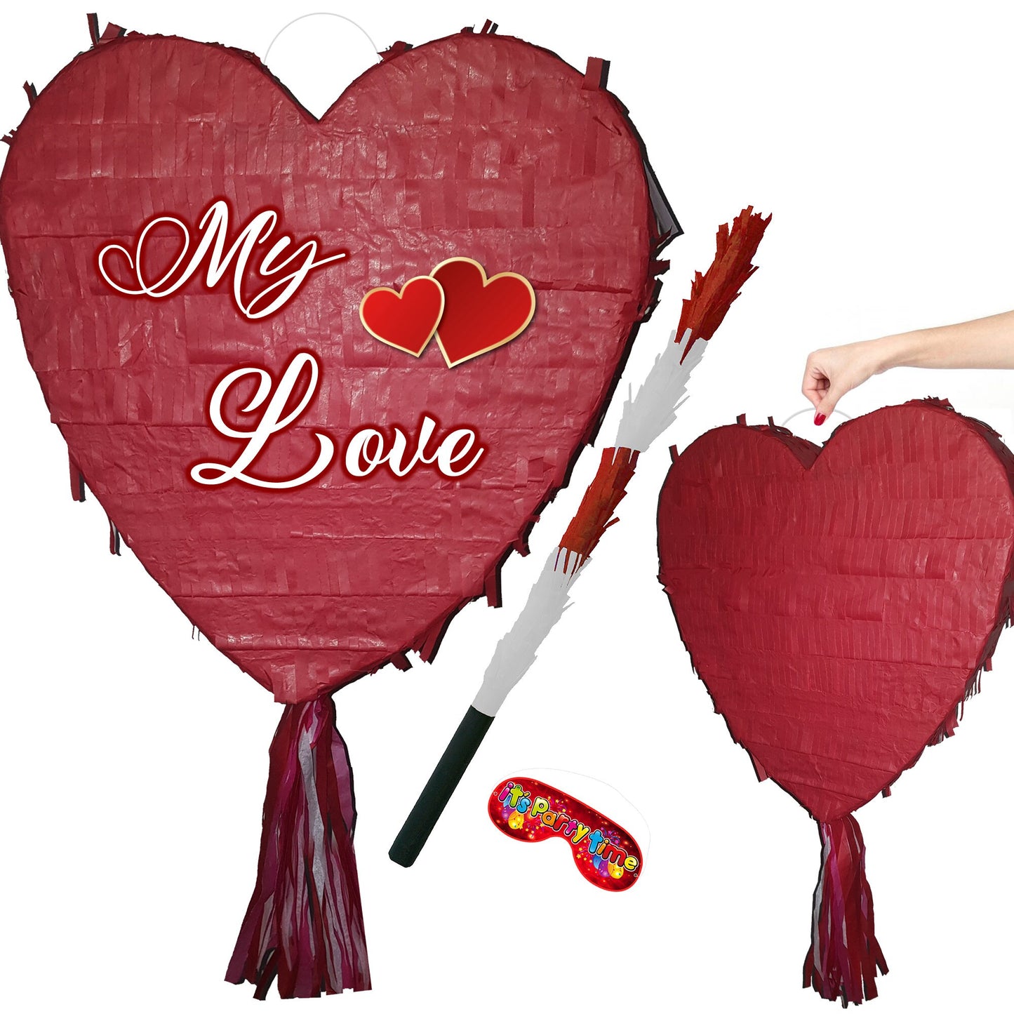 Large Red Heart Pinata with stick Valentines Day Birthday Hen Do Engagement Prom bride to be Anniversary Wedding girls night slumber party