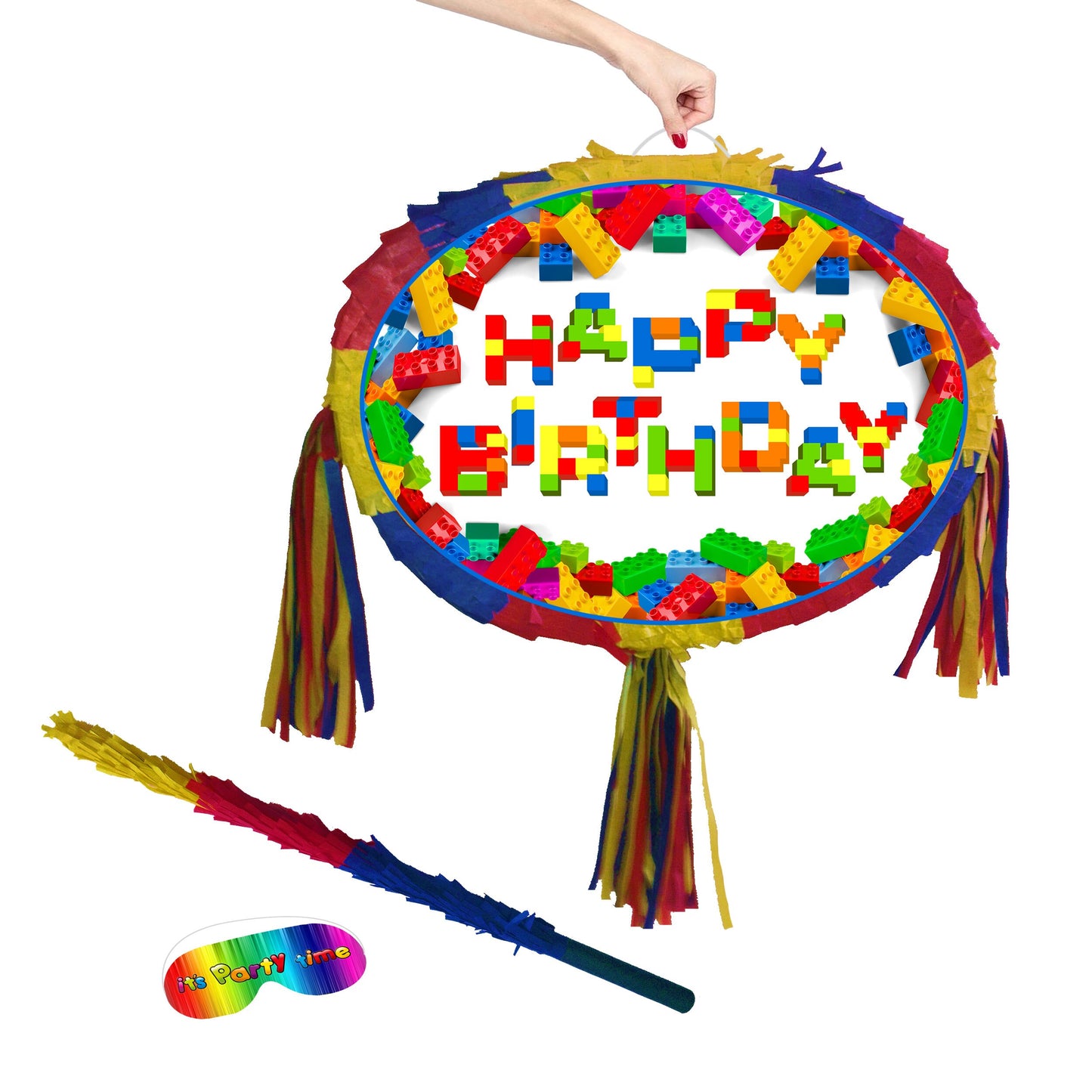 Blocks Pinata happy Birthday theme Party piñata supplies decorations stick Smash Game unisex bricks lago building block construction UK