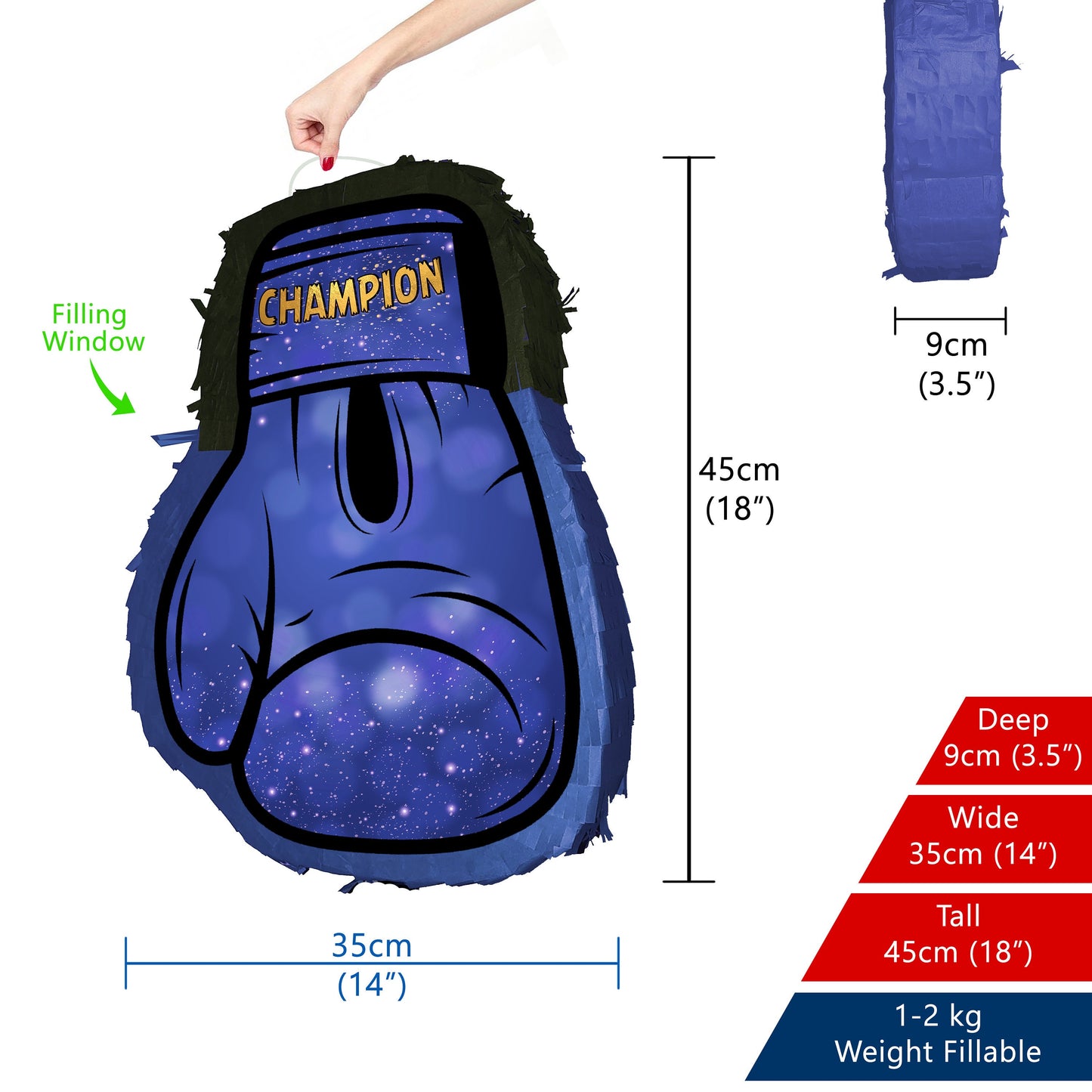 Big Glove Piñata Boxing Party theme pinata supplies happy birthday fun stick blindfold champion boxer kick UFC WBA championship fight blue