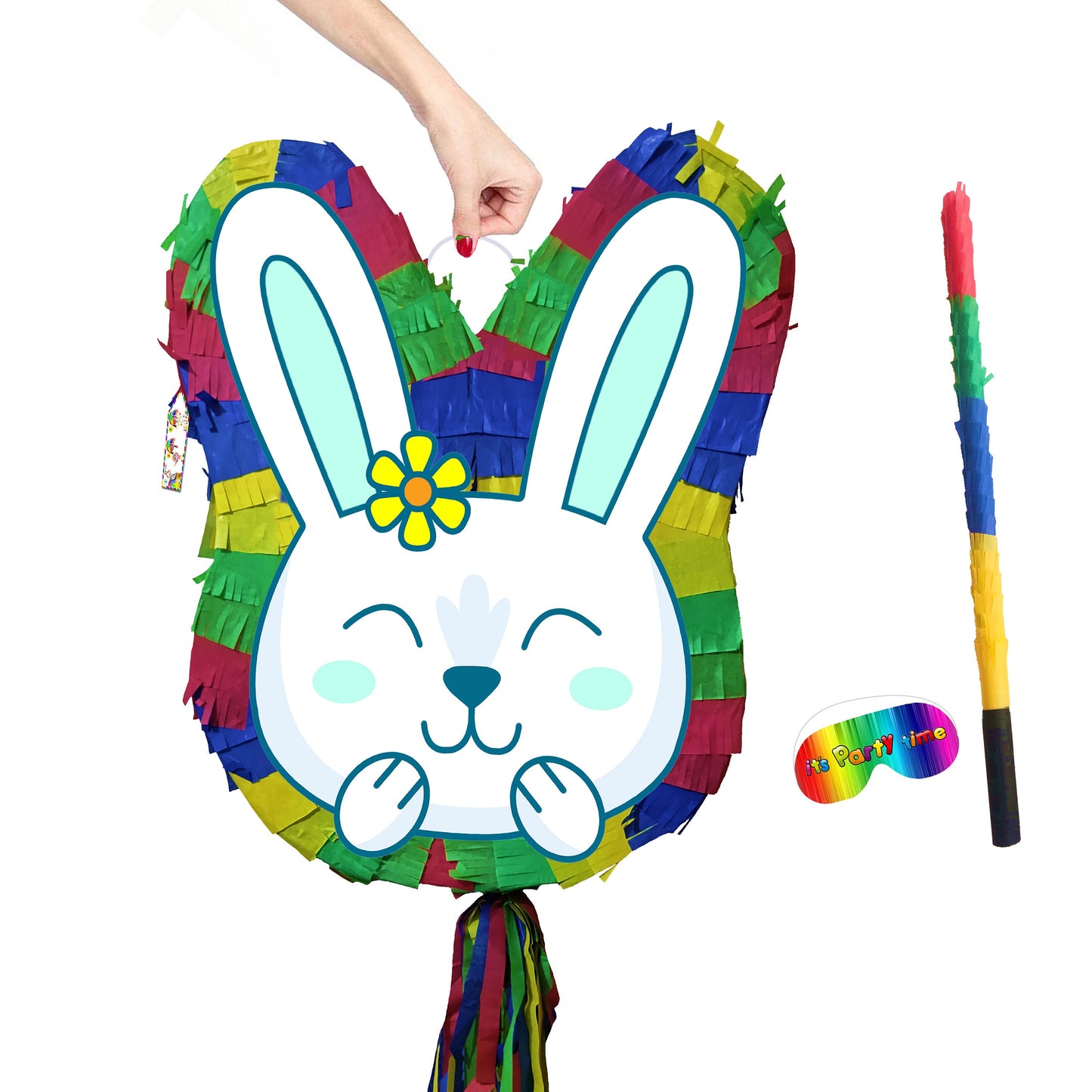 Cute Bunny Rabbit Pinata with stick New happy surprise hunt party bonnet basket Pascha colourful Resurrection Sunday good Friday Easter 2025