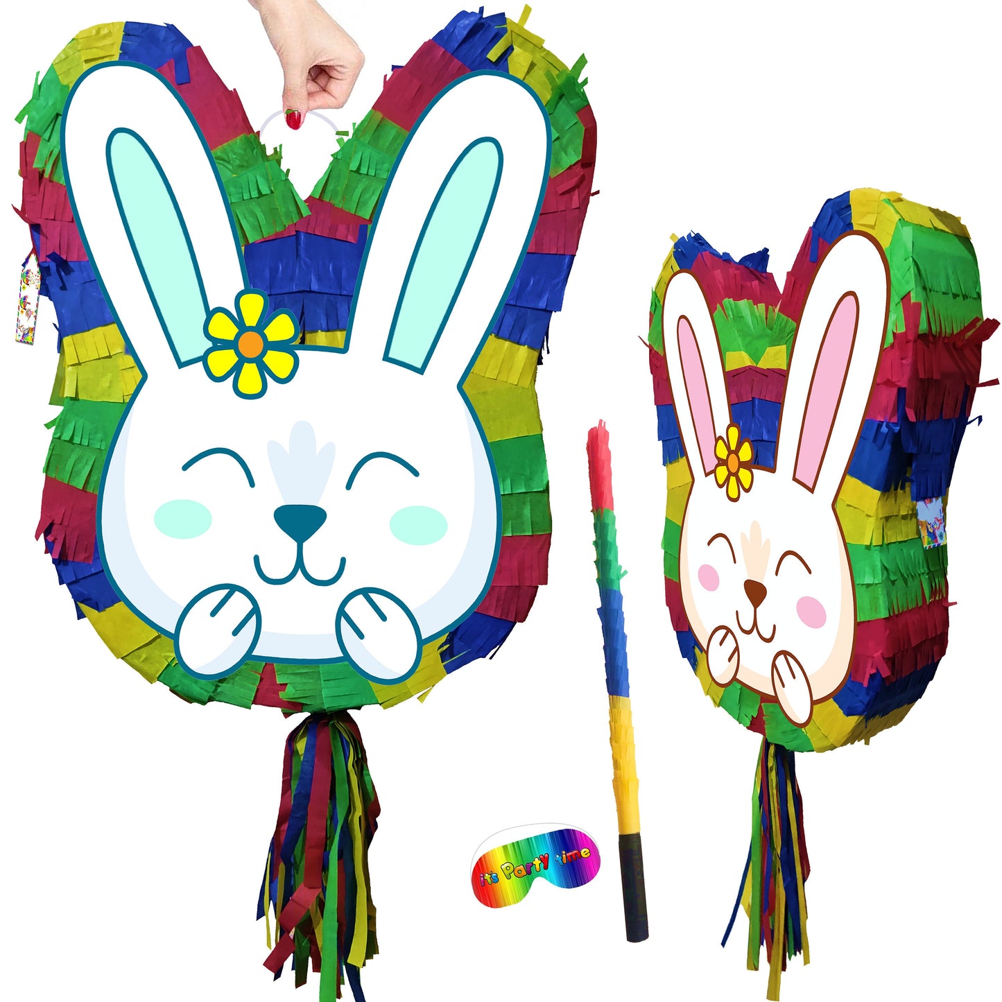 Cute Bunny Rabbit Pinata with stick New happy surprise hunt party bonnet basket Pascha colourful Resurrection Sunday good Friday Easter 2025