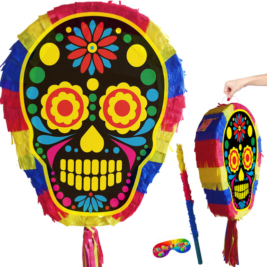 2025 Skull Piñata with stick Party pinata supplies birthday blindfold Scary Creepy happy game trick or treat Calavera UK Halloween theme