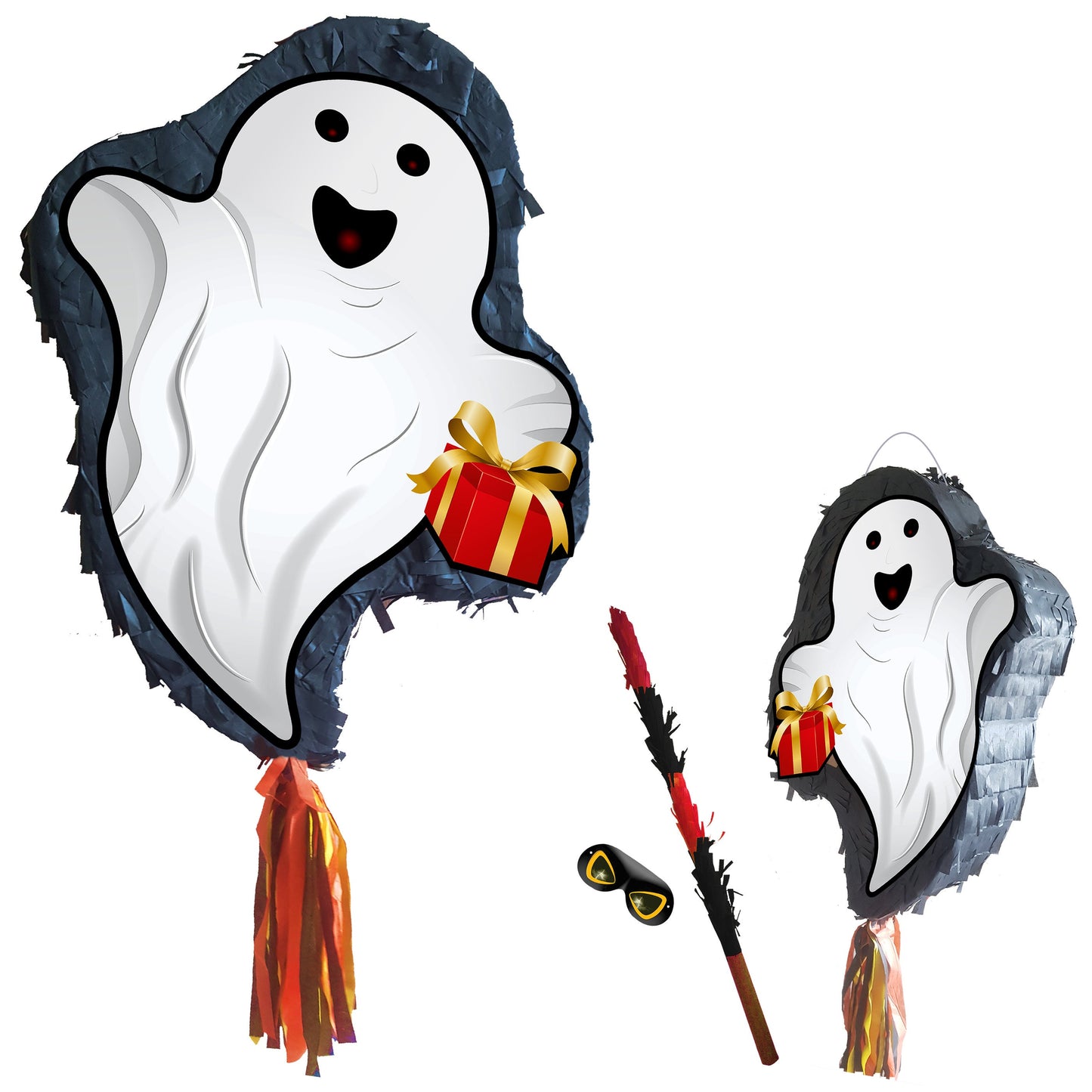 Ghost Pinata with stick Party pinata supplies birthday blindfold Scary Creepy happy game trick or treat spirit soul genie UK Halloween theme