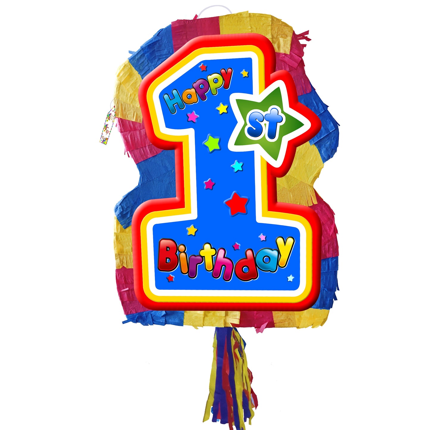 First Birthday Pinata multicoloured theme 1st party star number one smash game stick blindfold baby Boy Girl Unisex supplies blue large UK