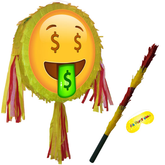 Money emoji Pinata Round theme piñata party supplies happy Birthday Smash Game smileys Face eyes unisex greeting wishful cool emotion