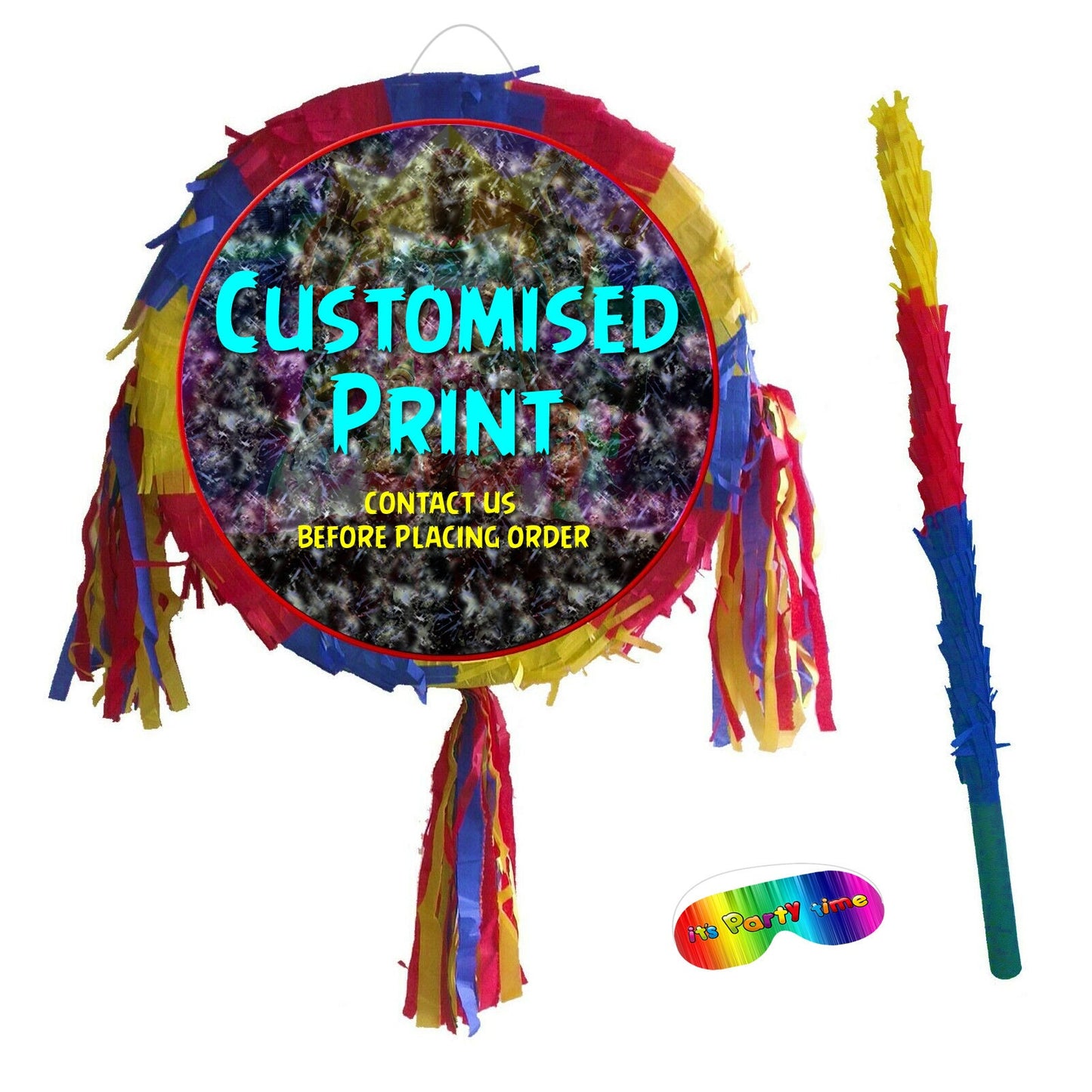 UK Seller Customised Piñata Party Round theme pinata happy birthday fun stick blindfold personalised on demand order variety cartoons movies