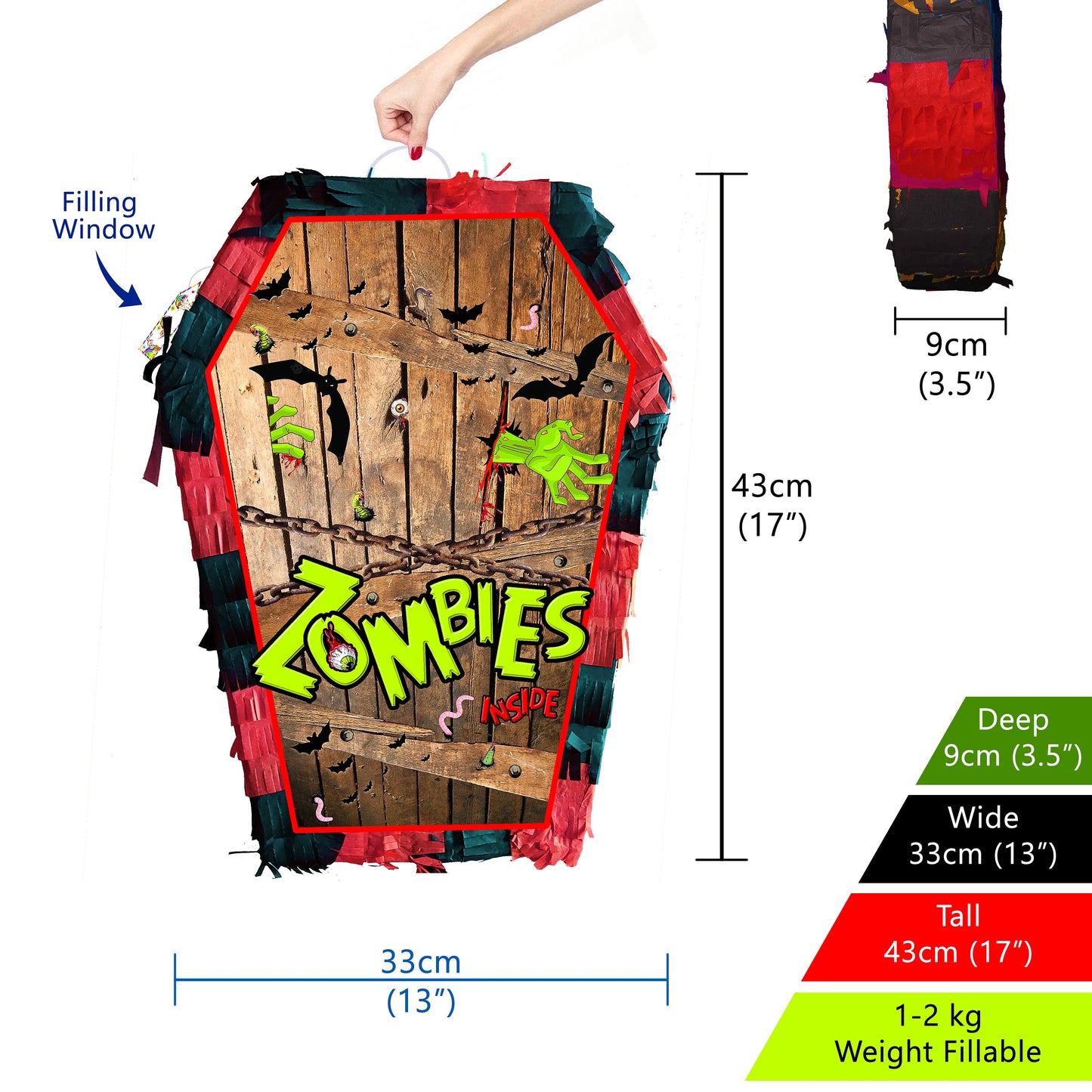 Coffin Piñata with stick Halloween theme Party pinata supplies happy birthday blindfold Halloween Scary Creepy bat blood Zombie Vampire UK