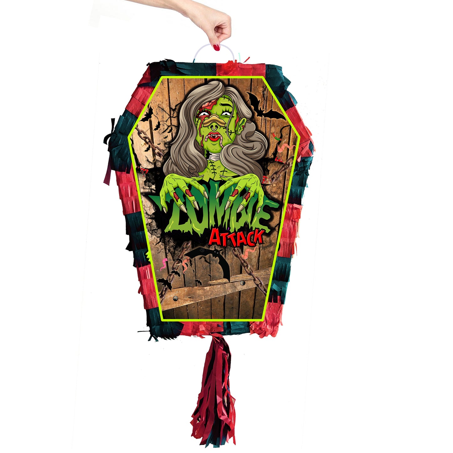 Coffin Piñata with stick Halloween theme Party pinata supplies happy birthday blindfold Halloween Scary Creepy bat blood Zombie Vampire UK