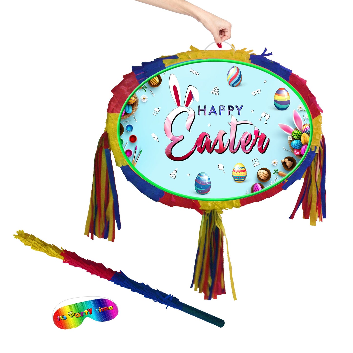 Easter Oval Pinata happy Birthday theme Party piñata supplies decorations stick Smash Game unisex good Friday spring holidays bunny egg bon