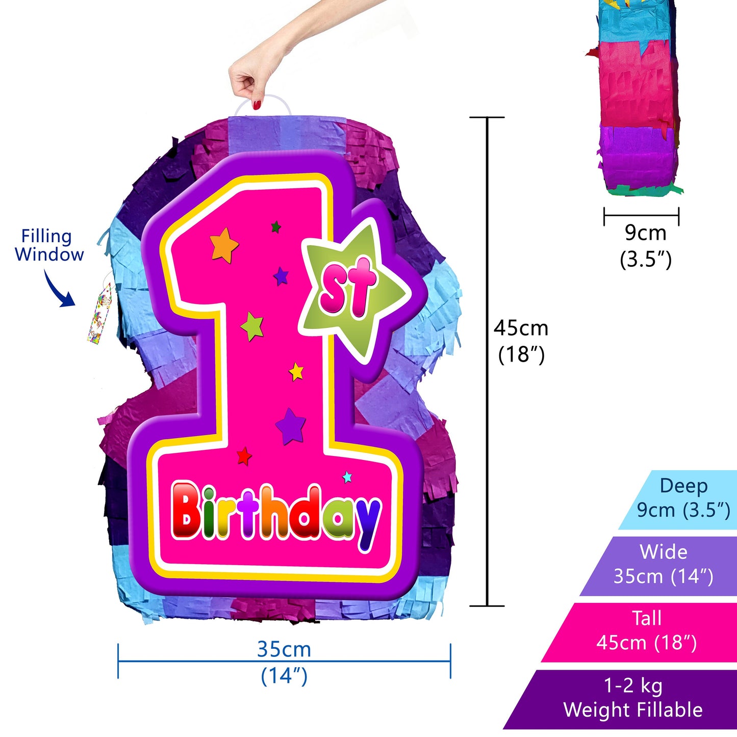 Girl First Birthday Pinata multicoloured theme 1st party star number one smash game stick blindfold baby supplies pink large decorations UK